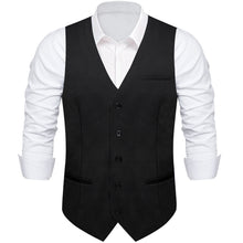 Classy Black Solid Vest Red Necktie Set