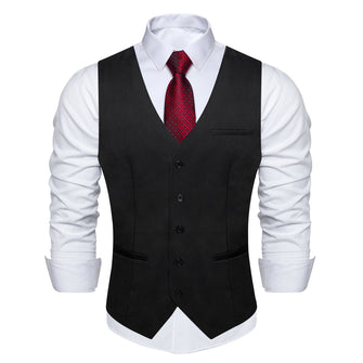 Classy Black Solid Vest Red Necktie Set
