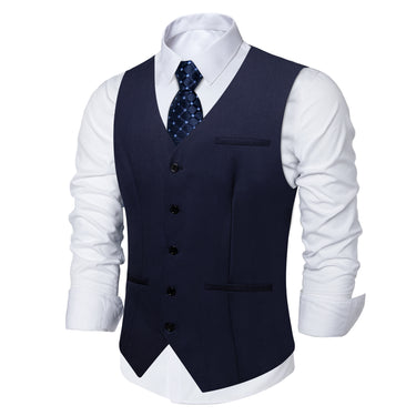 Deep Blue Solid Vest Tie Set