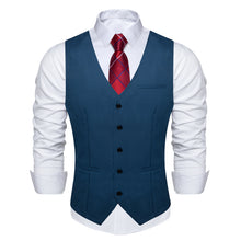 Navy Blue Solid Vest Necktie Set