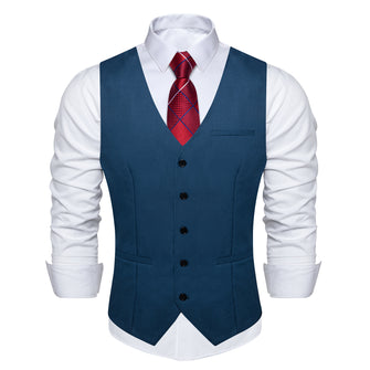 Navy Blue Solid Vest Necktie Set