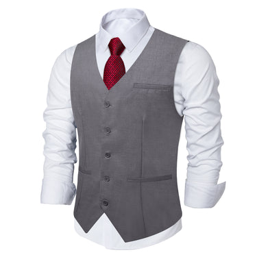 Grey Solid Vest Necktie Set