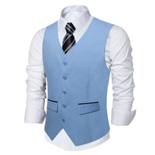 Sky Blue Solid Flip Pocket Vest Tie Set