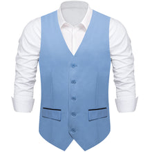 Sky Blue Solid Flip Pocket Vest Tie Set