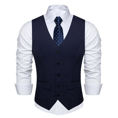 Deep Blue Solid Flip Pocket Vest Tie Set