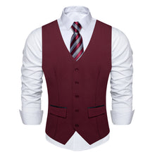 Claret Solid Flip Pocket Vest Necktie Set