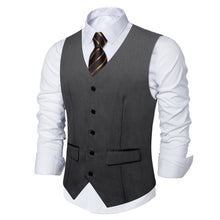Black Grey Solid Flip Pocket Vest Necktie Set