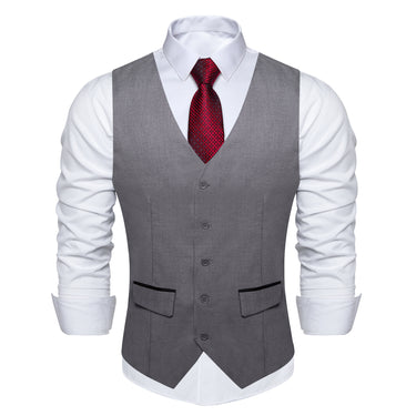 Grey Solid Flip Pocket Vest Tie Set