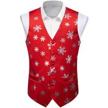 Christmas Silver Snowflake Red Solid Jacquard Silk Waistcoat Vest