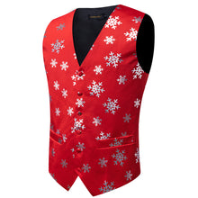 Christmas Silver Snowflake Red Solid Jacquard Silk Waistcoat Vest