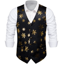 Christmas Black Golden Star Jacquard Silk Waistcoat Vest
