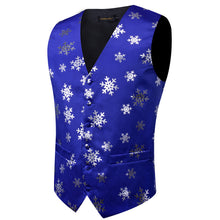 Christmas Blue Silver Snowflake Jacquard Silk Waistcoat Vest