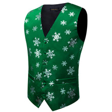 Christmas Green Silver Snowflake Jacquard Silk Waistcoat Vest
