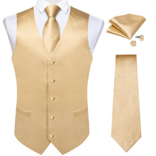 Khaki Solid Satin Waistcoat Vest Tie Handkerchief Cufflinks Set