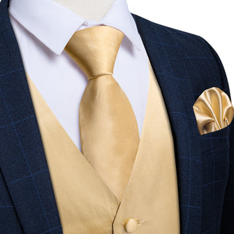 Khaki Solid Satin Waistcoat Vest Tie Handkerchief Cufflinks Set