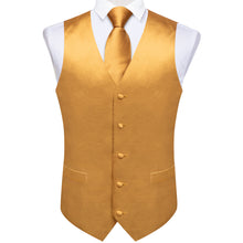 Golden Solid Satin Waistcoat Vest Tie Handkerchief Cufflinks Set