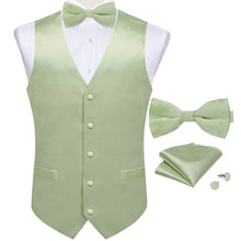 Mint Green Solid V neck silk dress suit vest tie bow tie pocket square cufflinks set for men