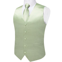 Mint Green Solid Satin Waistcoat Vest Tie Handkerchief Cufflinks Set