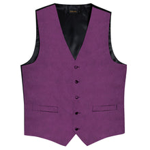 Purple Solid Jacquard V Neck Vest Neck Bow Tie Handkerchief Cufflinks Set