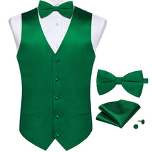 Green Solid Satin Waistcoat Vest Bowtie Handkerchief Cufflinks Set