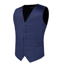 Blue Solid Satin Waistcoat Vest Bowtie Handkerchief Cufflinks Set
