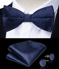 Blue Solid Satin Waistcoat Vest Bowtie Handkerchief Cufflinks Set
