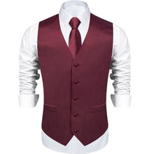 Claret Solid Satin Waistcoat Vest Tie Handkerchief Cufflinks Set