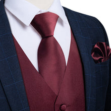 Claret Solid Satin Waistcoat Vest Tie Handkerchief Cufflinks Set