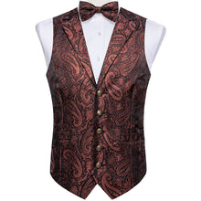 Claret Paisley Jacquard Waistcoat Vest BowTie Handkerchief Cufflinks Set