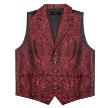 Bright Red Paisley Jacquard Waistcoat Vest BowTie Handkerchief Cufflinks Set