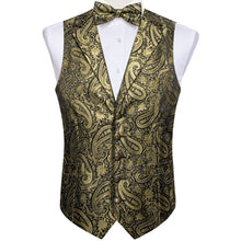 Golden Paisley Jacquard Waistcoat Vest BowTie Handkerchief Cufflinks Set