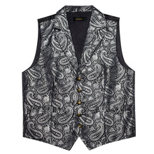 Black Silver Paisley Jacquard Waistcoat Vest BowTie Handkerchief Cufflinks Set