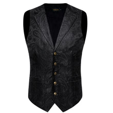 Black Paisley Jacquard Waistcoat Vest BowTie Handkerchief Cufflinks Set