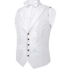 White Paisley Jacquard Waistcoat Vest BowTie Handkerchief Cufflinks Set