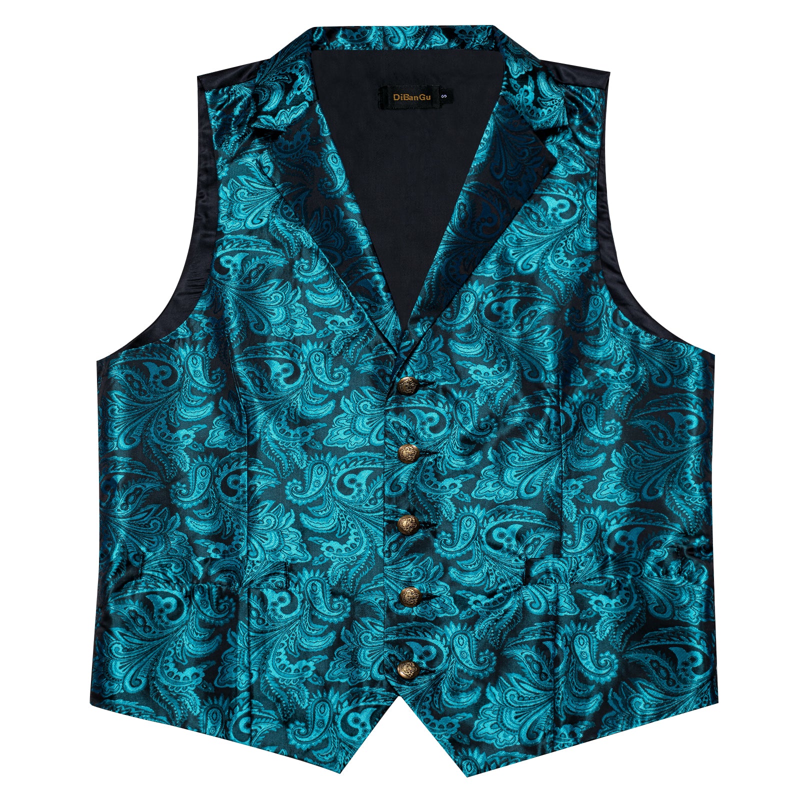 fashion teal color floral mens brocade vest tie pocket square cufflinks set for dress suit and tuxedo shirt