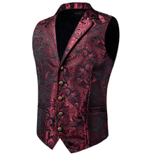 Burgundy red floral vest tie bowtie pocket square cufflinks set for suit dress