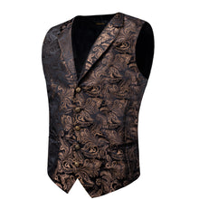 Brown Floral Jacquard V Neck Waistcoat Vest Tie Handkerchief Cufflinks Set
