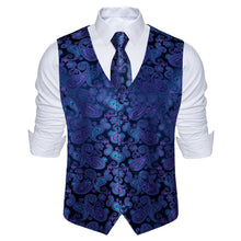 blue purple paisley mens silk vest with tie habky cufflinks set