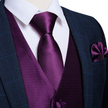 Purple Solid Silk Waistcoat Vest Tie Pocket Square Cufflinks Suit Set