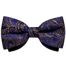 Blue Paisley Jacquard Vest Neck Bow Tie Handkerchief Cufflinks Set