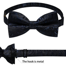 Black Floral Jacquard Vest Neck Bow Tie Handkerchief Cufflinks Set