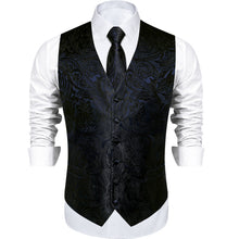 Men's Classic Black Purple Floral Jacquard Silk Waistcoat Vest Tie Handkerchief Cufflinks Suit Set