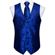 Shining Blue Jacquard Silk Waistcoat Vest Necktie Handkerchief Cufflinks Set