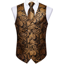 Champagne Gold Paisley Jacquard Silk Waistcoat Vest Necktie Handkerchief Cufflinks Suit Set