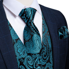 black blue paisley mens silk dress suit vest tie set