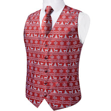 Christmas Red Elk Tree Jacquard Silk Waistcoat Vest Handkerchief Cufflinks Tie Vest Suit Set