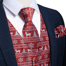 Christmas Red Elk Tree Jacquard Silk Waistcoat Vest Handkerchief Cufflinks Tie Vest Suit Set