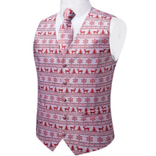 Christmas Red Elk Snowflake Tree Jacquard Silk Waistcoat Vest Handkerchief Cufflinks Tie Vest Suit Set