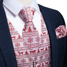 Christmas Red Elk Snowflake Tree Jacquard Silk Waistcoat Vest Handkerchief Cufflinks Tie Vest Suit Set