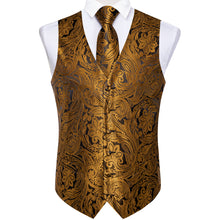 Men’s Casual Gold Waistcoat Vest Necktie Handkerchief Cufflinks Suit Set
